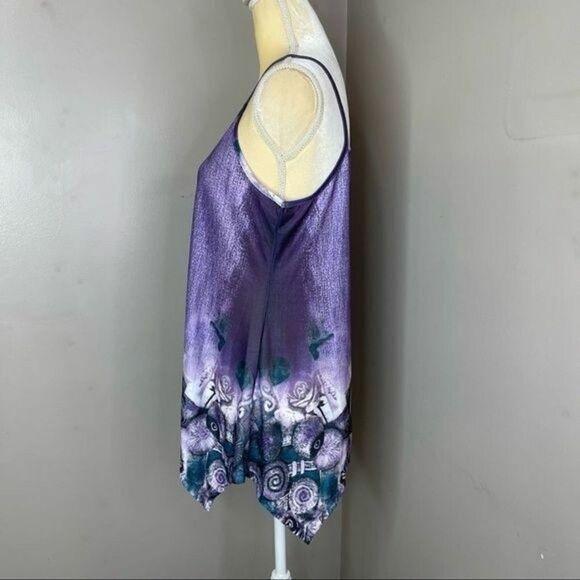 New Womens Medium Tank Top Purple V Neck handkerchief Hem - Picture 6 of 16
